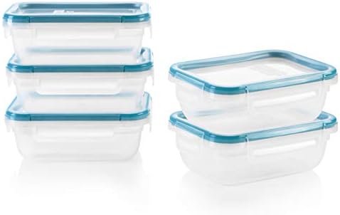 Snapware Total Solution 10-Pc Plastic Food Storage Containers Set, 3-Cup Rectangle Meal Prep Container, Non-Toxic, BPA-Free Lids with 4 Locking Tabs, Microwave, Dishwasher, and Freezer Safe