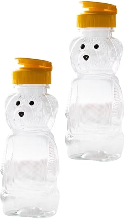 2Pcs 8 Oz Plastic Bear Honey Bottle Jars, Empty Honey Squeeze Bottle with Flip-top Lid for Storing and Dispensing, Yellow Flap Caps for Storing and Dispensing Garlic Presses Dining and Entertaining