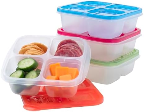 EasyLunchboxesÂ® - Original Stackable Snack Boxes - Reusable 4-Compartment Bento Snack Containers for Kids and Adults, BPA-Free and Microwave Safe Food and Meal Prep Storage, Set of 4 (Jewel Brights)