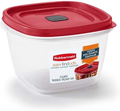 Rubbermaid Easy Find Vented Lid Food Storage Containers, 7-Cup, Red