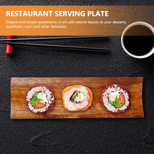 AYNEFY Wood Sushi Plate,2Pcs 7.2x2.1in Japanese Style Rectangle Serving Tray Dessert Appetizer Cracker Serving Platter Snack Fruit Serving Dishes for Party Banquet Dinner Entertaining