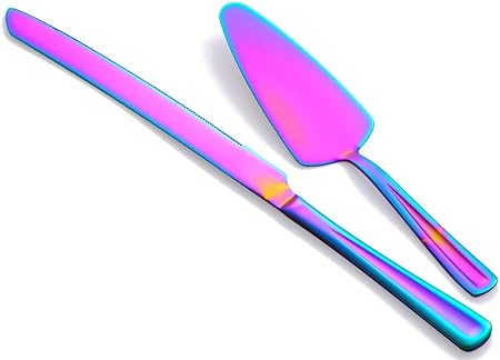 Rainbow Cake Knife and Server Set, GoGeiLi Colorful Stainless Steel Cake Cutting Set for Wedding, Birthday, Parties