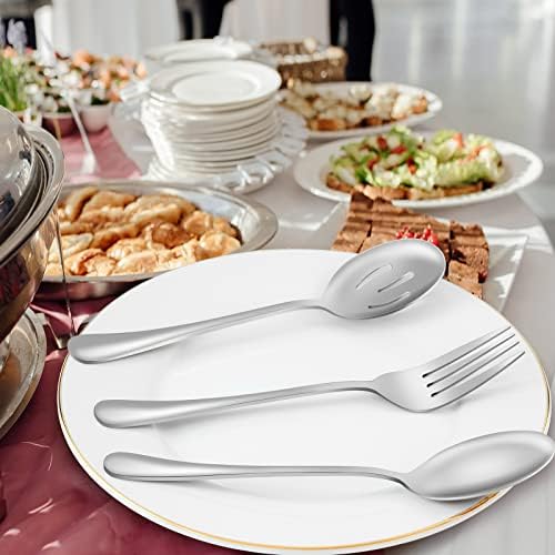 Serving Utensils, Set of 6 Large Serving Spoons Forks Tongs Butter Knife and Pie Server, Thickened Stainless Steel Buffet Catering Flatware Serving Set for Party Banquet