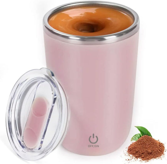Self Stirring Mug Auto Magnetic Stainless Steel Coffee Mug Electric Mixing Mug Home Office Travel Stirring Cup Suitable for Coffee/Milk/Hot Chocolate Pink