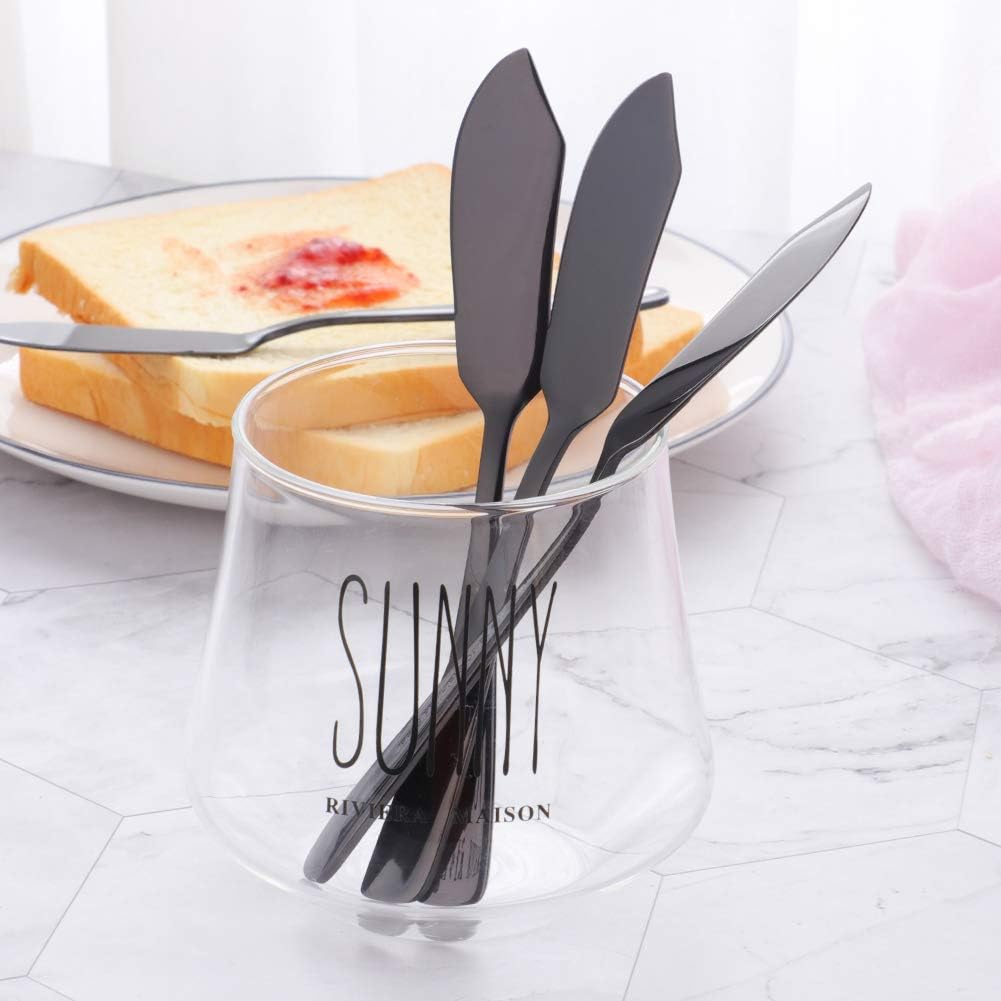 Stainless Steel Cheese Dessert Knives, Set of 6, Breakfast Butter Knife, Slicer Sandwich Spreader (Black)