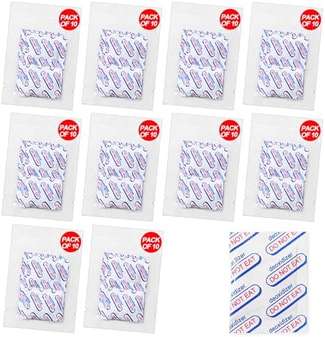100 Packs 200CC Oxygen Absorbers (10 Packs of 10), Food Grade Oxygen Absorbers for Long Term Food Storage in Vacuum Bag, Applicable to Mason Jars, Vacuum Storage Bags