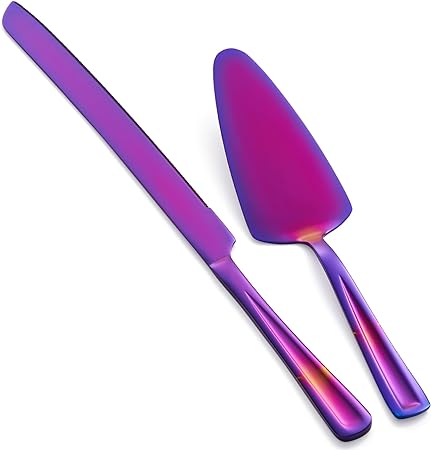 Rainbow Cake Knife and Server Set, GoGeiLi Colorful Stainless Steel Cake Cutting Set for Wedding, Birthday, Parties