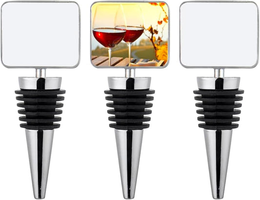 3 Pcs Sublimation Blank Wine Bottle Stoppers Reusable Zinc Alloy Wine Stoppers Blank Heat Transfer Red Wine Stoppers DIY Blank Wine Accessories for Bar Party Wedding(Square)