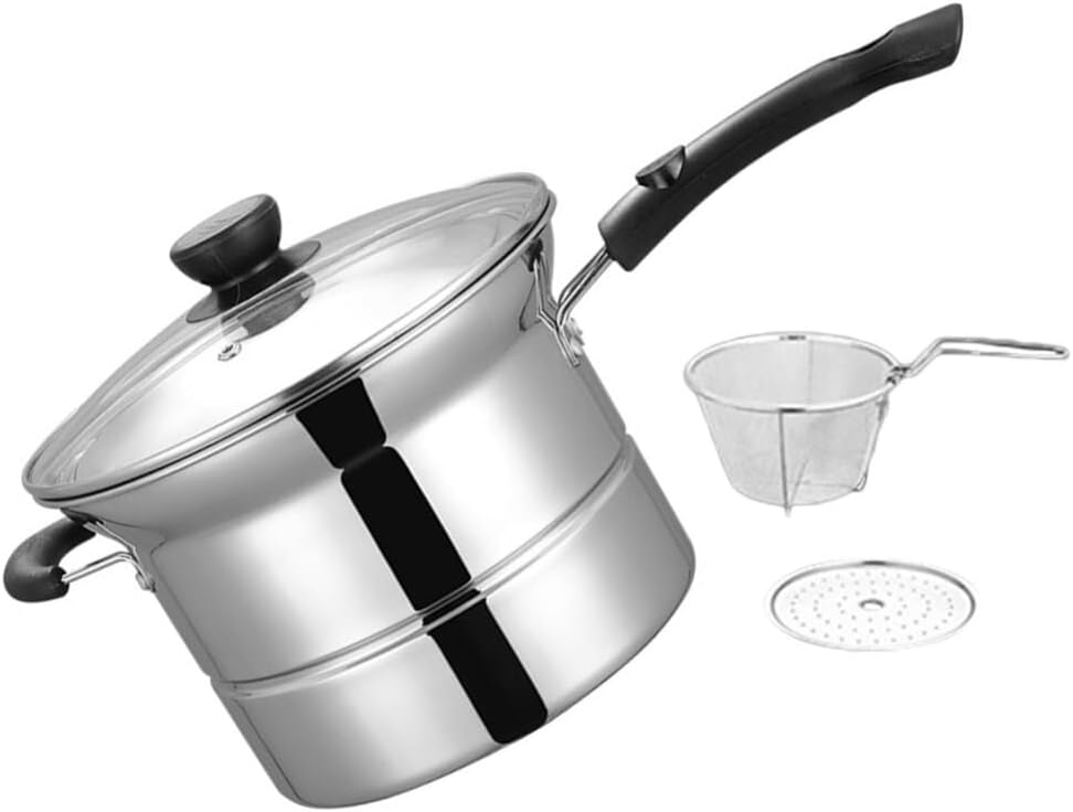 UPKOCH 1 Set spaghetti pot small saucepan cooking stock pot chip pans with basket and lid frying pan with lid pasta strainer basket deep fryer pot wok milk pot Stainless steel tempura