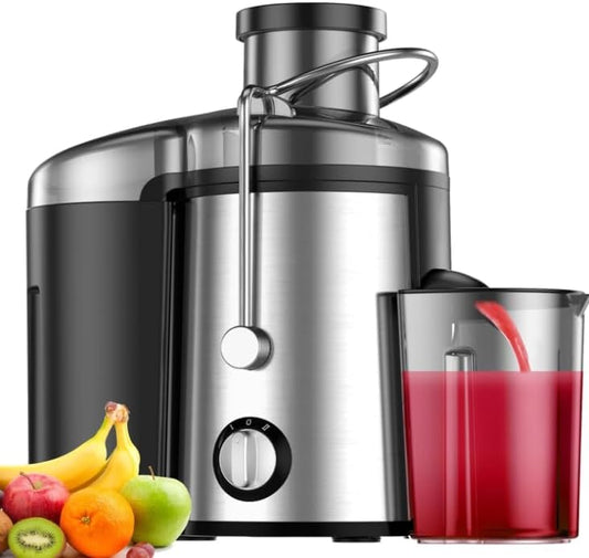 Juicer, 600W Juicer Machine with 3 Inch Wide Chute for Whole Fruits, High Yield Juice Extractor with 3 Speeds, Easy to Clean with Cleaning Brush, Compact Centrifugal Juicer Anti-drip