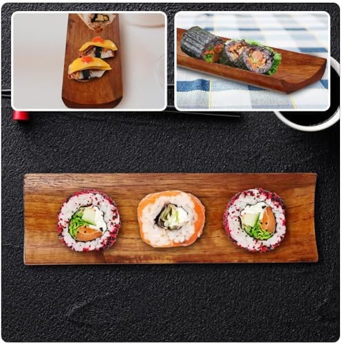 AYNEFY Wood Sushi Plate,2Pcs 7.2x2.1in Japanese Style Rectangle Serving Tray Dessert Appetizer Cracker Serving Platter Snack Fruit Serving Dishes for Party Banquet Dinner Entertaining