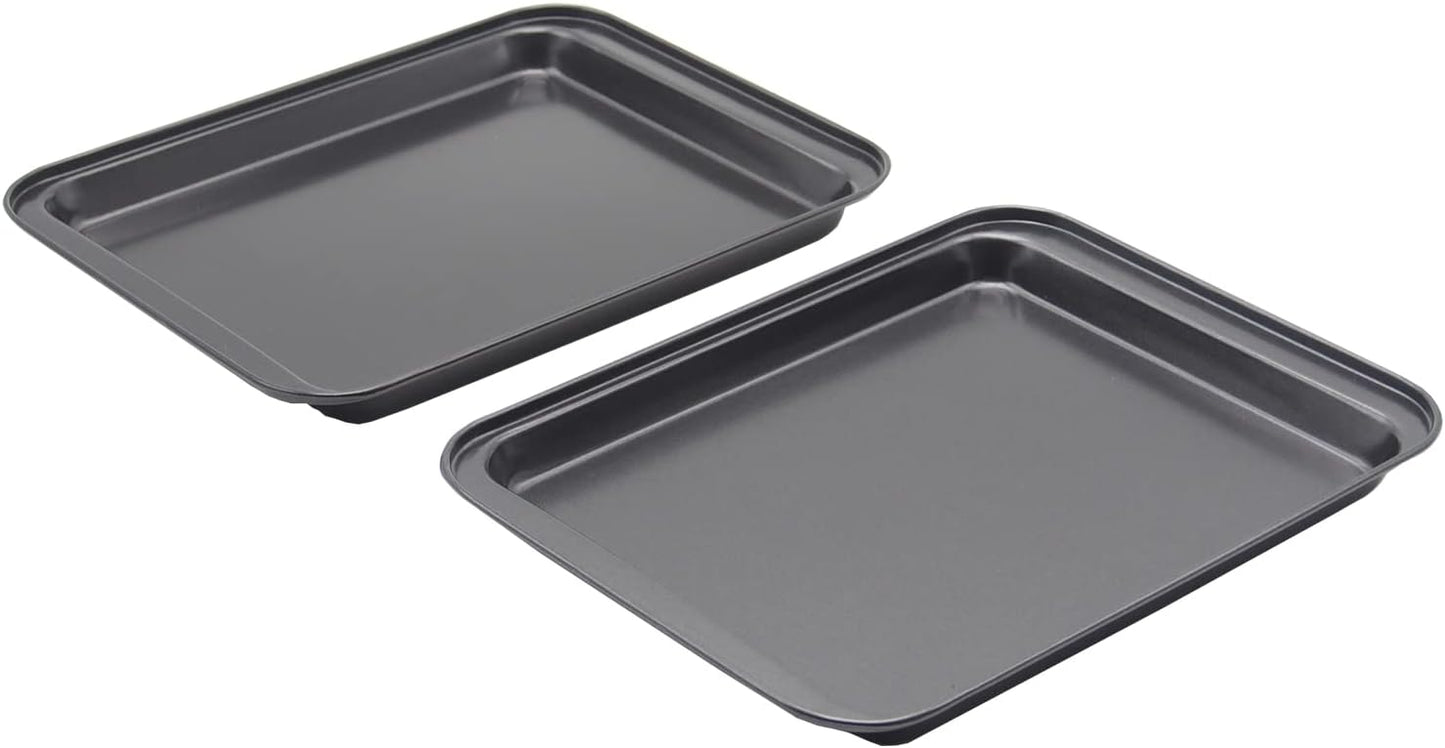 2 Small Baking Sheets 9.45 X 7.09 Inch (Inner 7.5x6) Mini Cookie Tray Toaster Conventional Oven Pan Nonstick No Warp Magnetic Bakeware for 1 or 2 Person