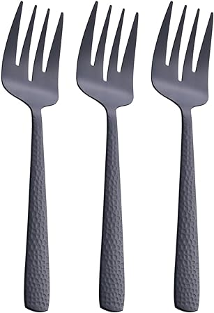 Matte Black Serving Fork, 9.5-inch Stainless Steel Large Serving Fork, Heavy Duty, Satin Finish, Set of 3