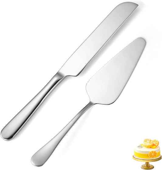 Wedding Cake Knife and Server Set Silver,Stainless Steel Cake Cutting Set,2Pcs Include Cake Cutter And Cake Server for Wedding, Birthday, Parties and anniversary, Dishwasher Safe