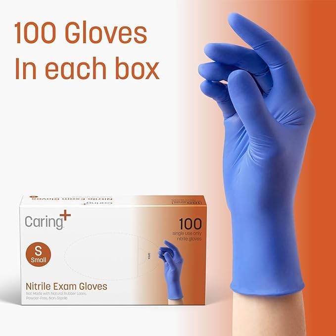 Caring Nitrile Exam Gloves, Powder-Free, Gloves for Medical Use, Cleaning, Food Prep and More