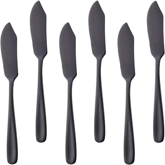 Stainless Steel Cheese Dessert Knives, Set of 6, Breakfast Butter Knife, Slicer Sandwich Spreader (Black)