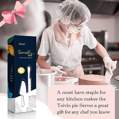 Teivio Cake Cutting Set (2 Pieces), Stainless Steel Wedding Cake Knife and Server Spatula, Cake & Pie Serving Set for Birthday, Wedding, Parties, Thanksgiving (Silver)