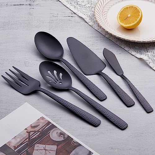 Matte Black Serving Fork, 9.5-inch Stainless Steel Large Serving Fork, Heavy Duty, Satin Finish, Set of 3