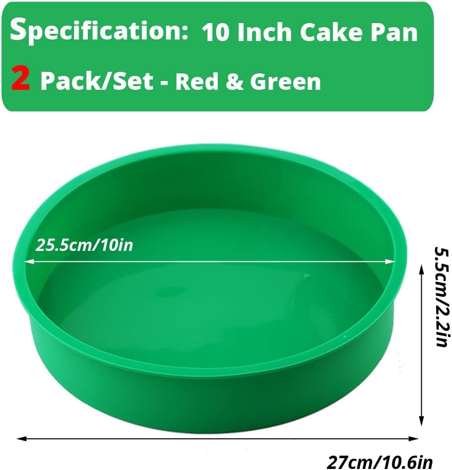 10 inch Cake Pans for Baking -Set of 2-Silicone Cake Mold,Nonstick & Easy Release Baking Pans for Layer Cake, Cheese Cake ，Chocolate Cake and Rainbow Cakes