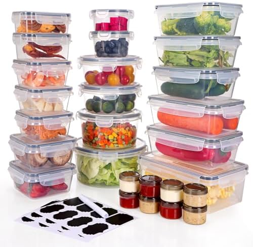 38pcs Containers for Food, 19 Snap Lids and 19 Nesting Containers Plastic Stackable Containers for Kitchen, Refrigerator Organization,Diswasher Safe Microwave Safe
