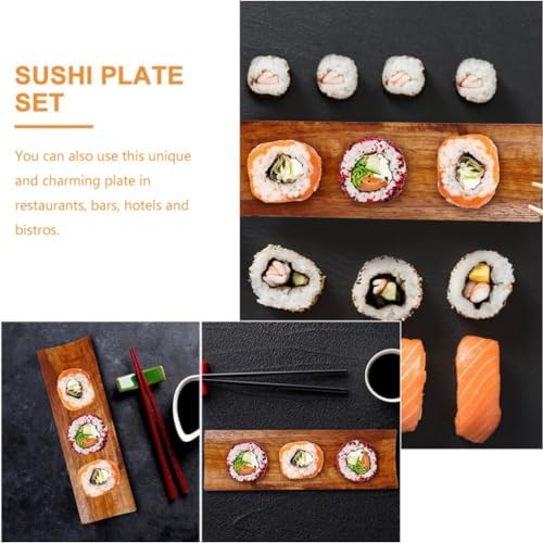 AYNEFY Wood Sushi Plate,2Pcs 7.2x2.1in Japanese Style Rectangle Serving Tray Dessert Appetizer Cracker Serving Platter Snack Fruit Serving Dishes for Party Banquet Dinner Entertaining