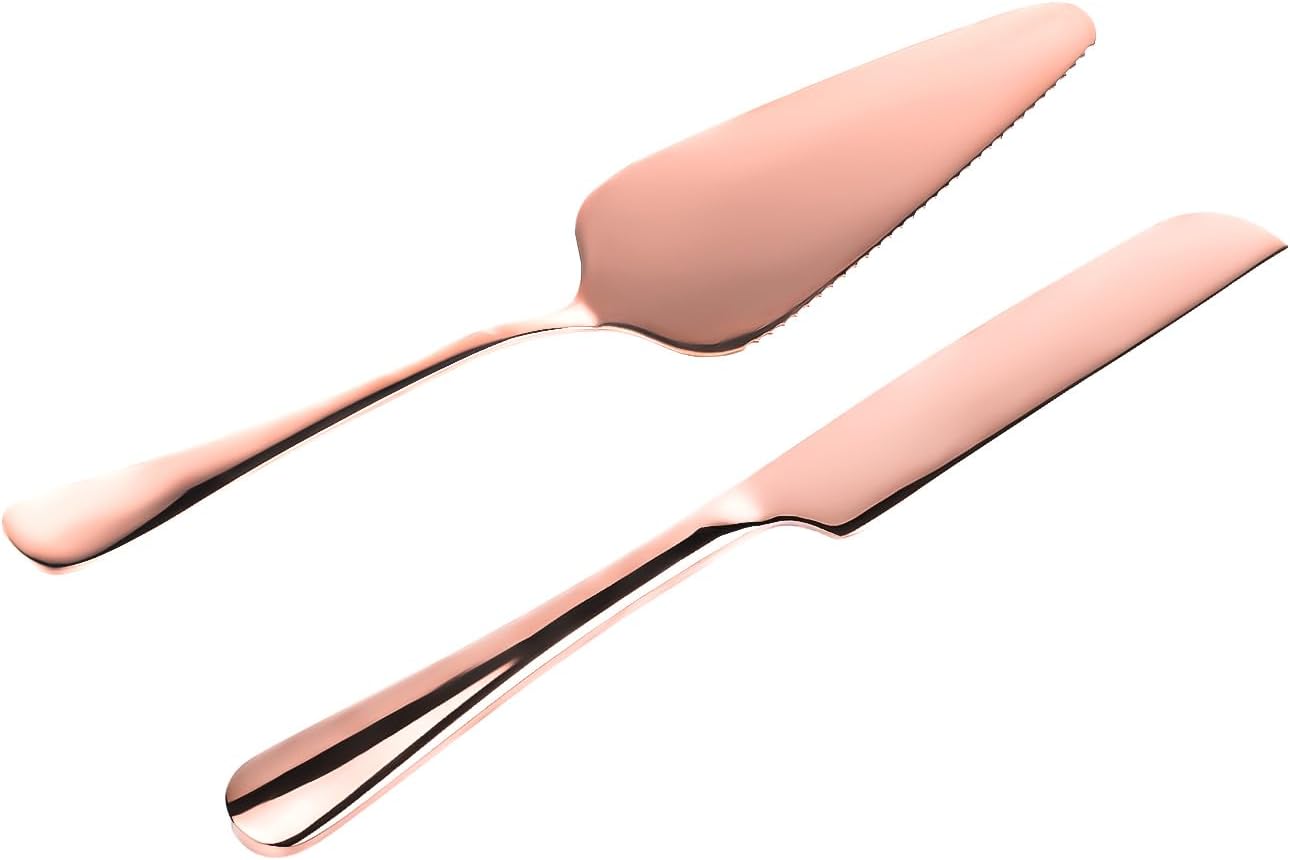 2pcs Wedding Cake Knife Set, Stainless Steel Cake Cutting Set Cake Cutter Set Wedding Cake Knife and Server Set for Party Birthday Celebration (Rose Gold)