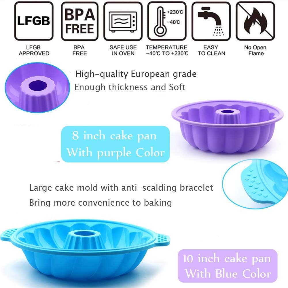 2 Pack Silicone Round Cake pan European Grade Non-Stick Bakeware For Jello, Bread, Gelatin, Cakes pans 8-10Inch