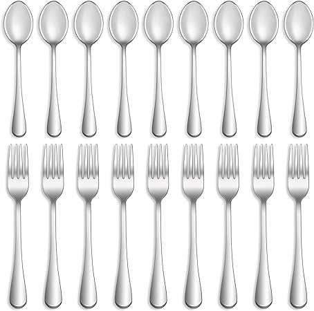 12 Pcs Forks and Spoons Silverware Set,Food Grade Stainless Steel Flatware Cutlery Set for Home,Kitchen and Restaurant,Mirror Polished,Dishwasher Safe - 6 Dinner Fork(8 inch) and 6 Teaspoon(6.5 inch)