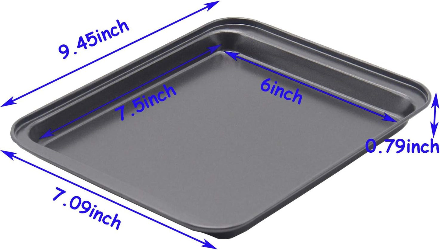 2 Small Baking Sheets 9.45 X 7.09 Inch (Inner 7.5x6) Mini Cookie Tray Toaster Conventional Oven Pan Nonstick No Warp Magnetic Bakeware for 1 or 2 Person