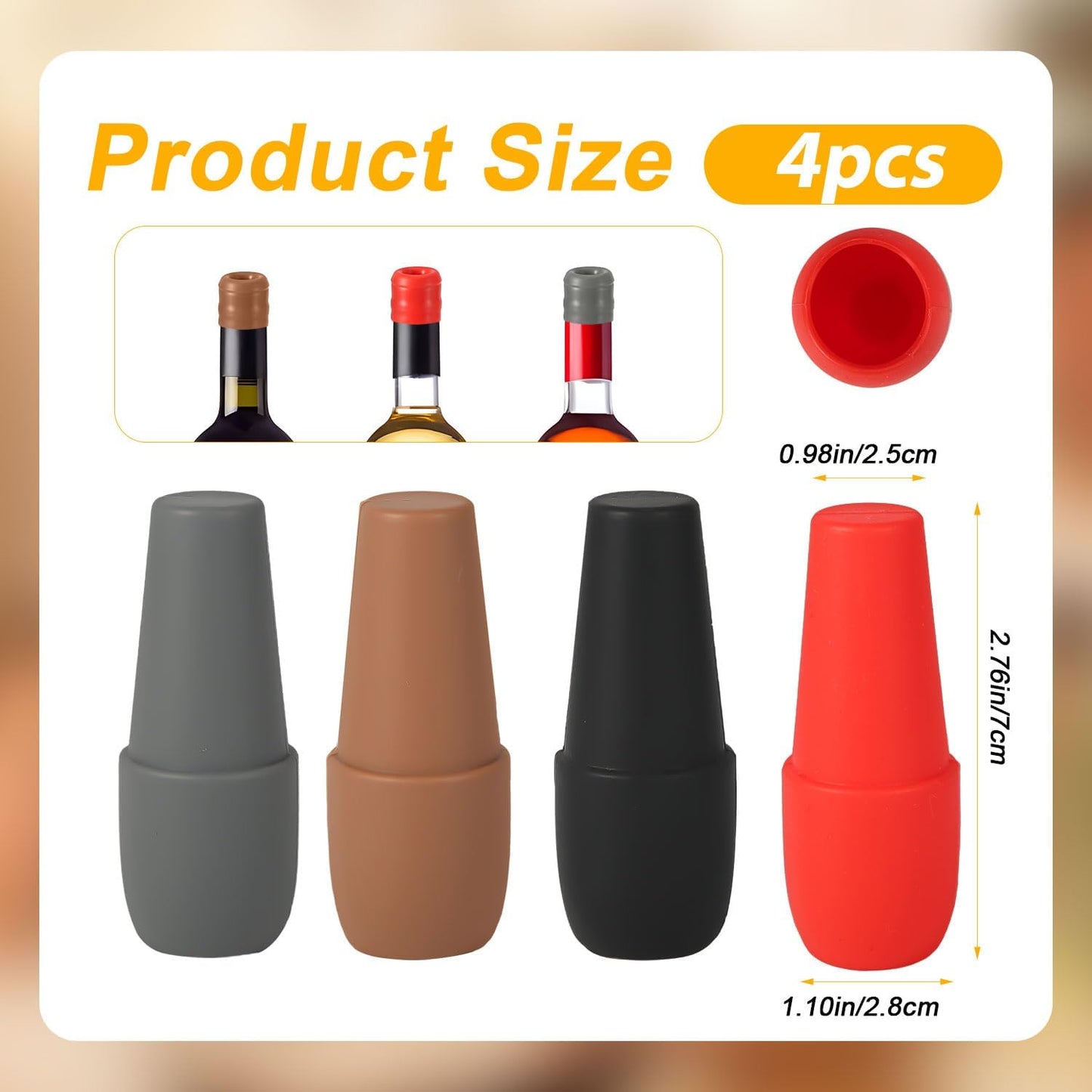 4pcs Wine Stoppers for Wine Bottles, Silicone Wine Bottle Saver Reusable Wine Sealers Double Seal Wine Bottle Wine Toppers Cover Caps Plug to Keep Wine Fresh for Beer Wine Champagne Home Use