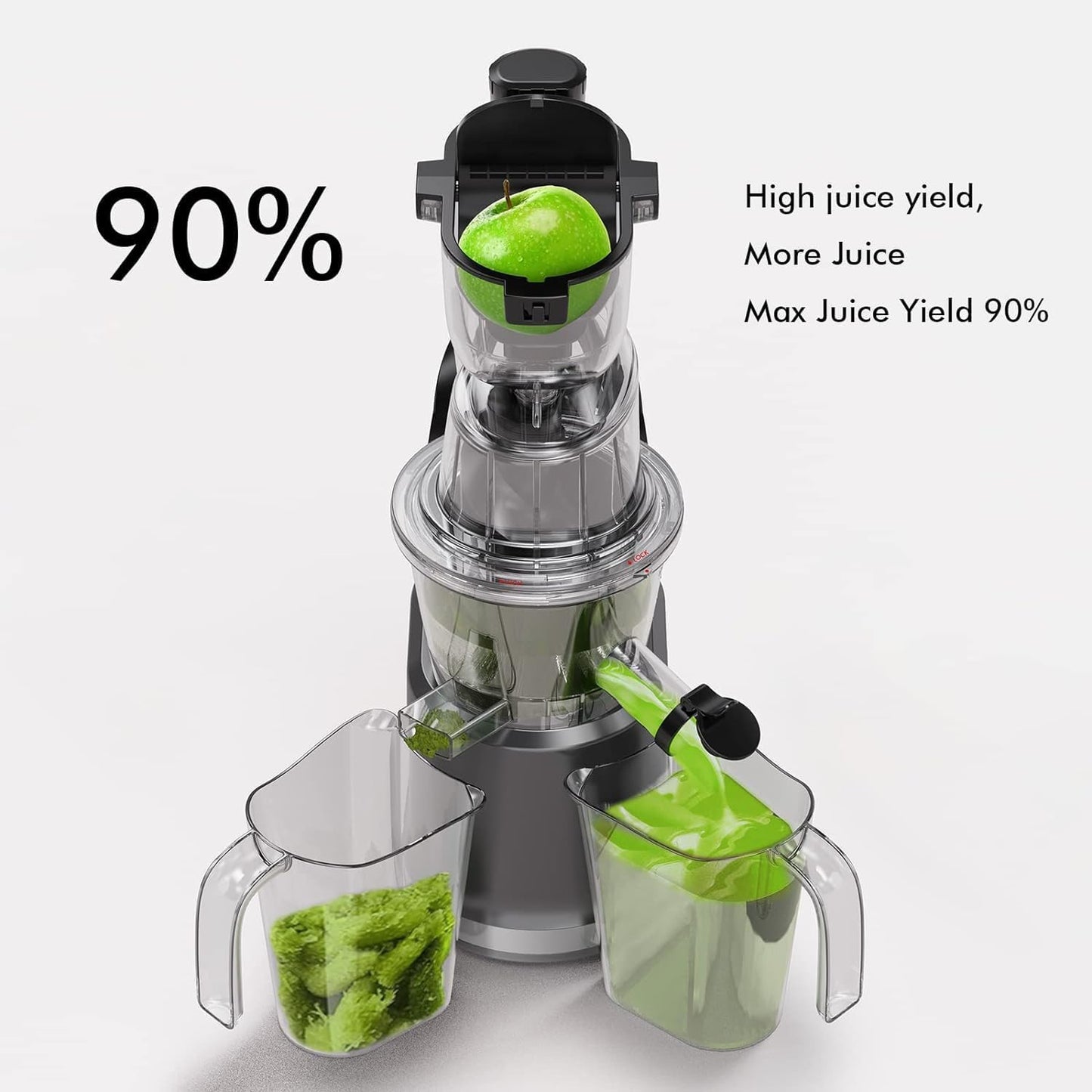 SiFENE Cold Press Juicer Machines, Big Mouth 83mm Opening Whole Slow Masticating Juicer, Easy-Clean Juice Extractor Maker For Full-Bodied Fruit & Veg Juice, High Yield, BPA-Free, Gray