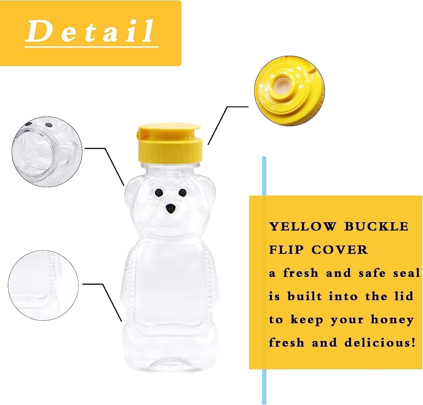 2Pcs 8 Oz Plastic Bear Honey Bottle Jars, Empty Honey Squeeze Bottle with Flip-top Lid for Storing and Dispensing, Yellow Flap Caps for Storing and Dispensing Garlic Presses Dining and Entertaining