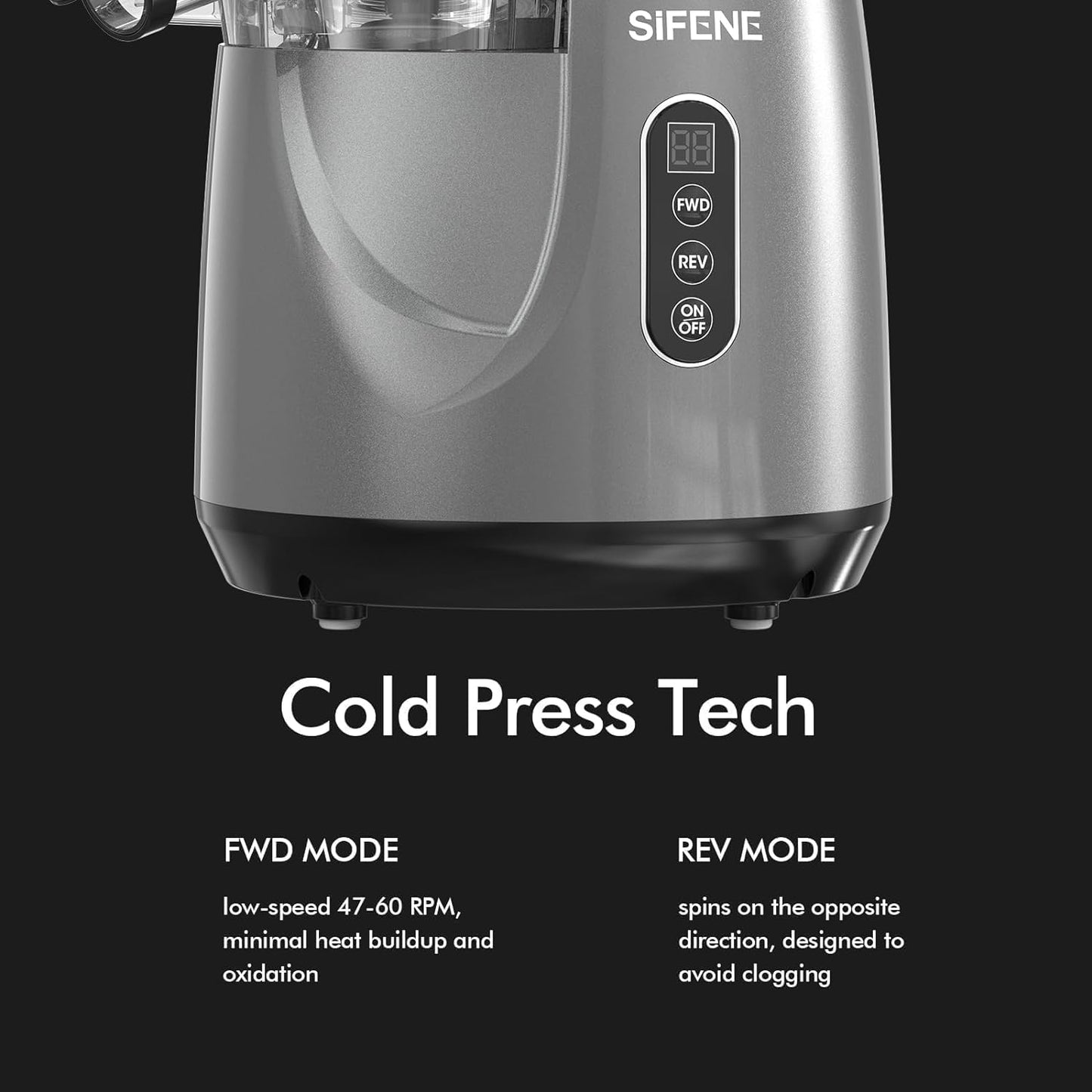 SiFENE Whole Fruit Cold Press Juicer Machine - Vertical Slow Masticating Juicer with Large 3.3in Feed Chute - Easy to Clean, Design for Whole Fruits & Vegetables, Gray