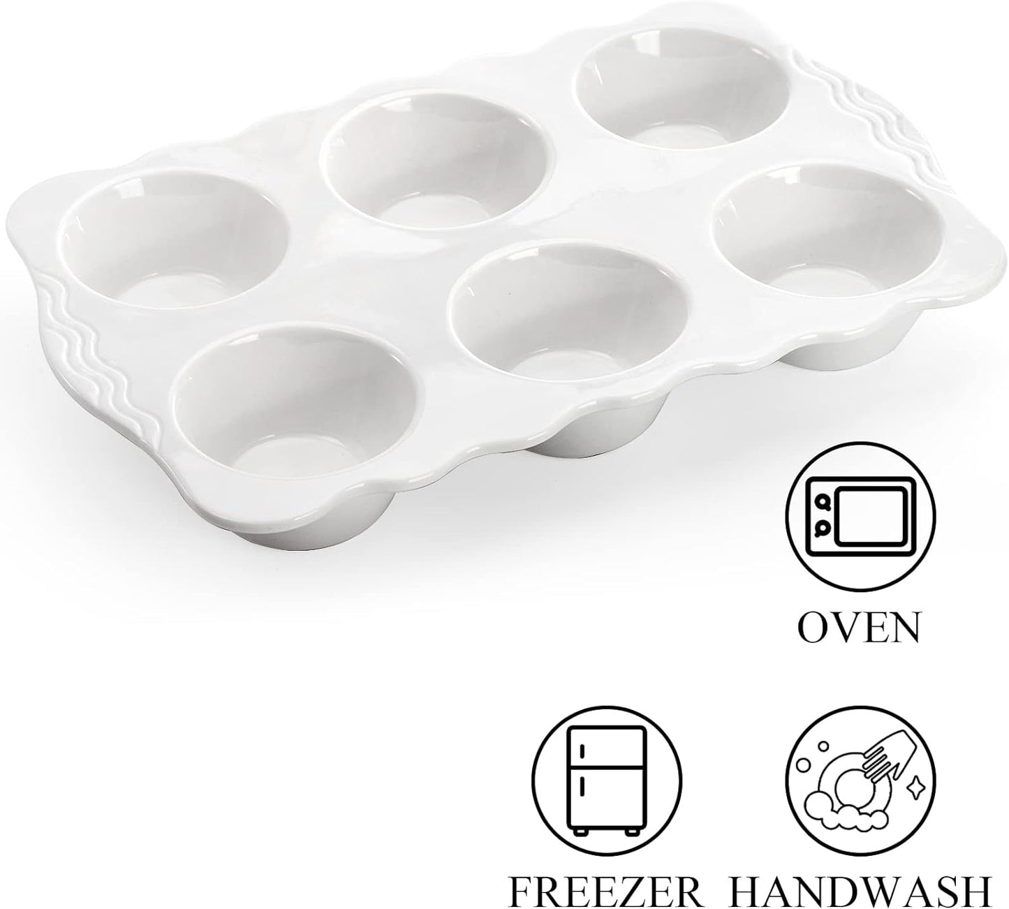 2 Pack Ceramic Muffin Pans, 6 Cups Non-stick Muffin Tin Cupcake Baking Pans with Handles for Muffin Cakes, Egg Tarts, Mousse, Pot Pie, Jelly