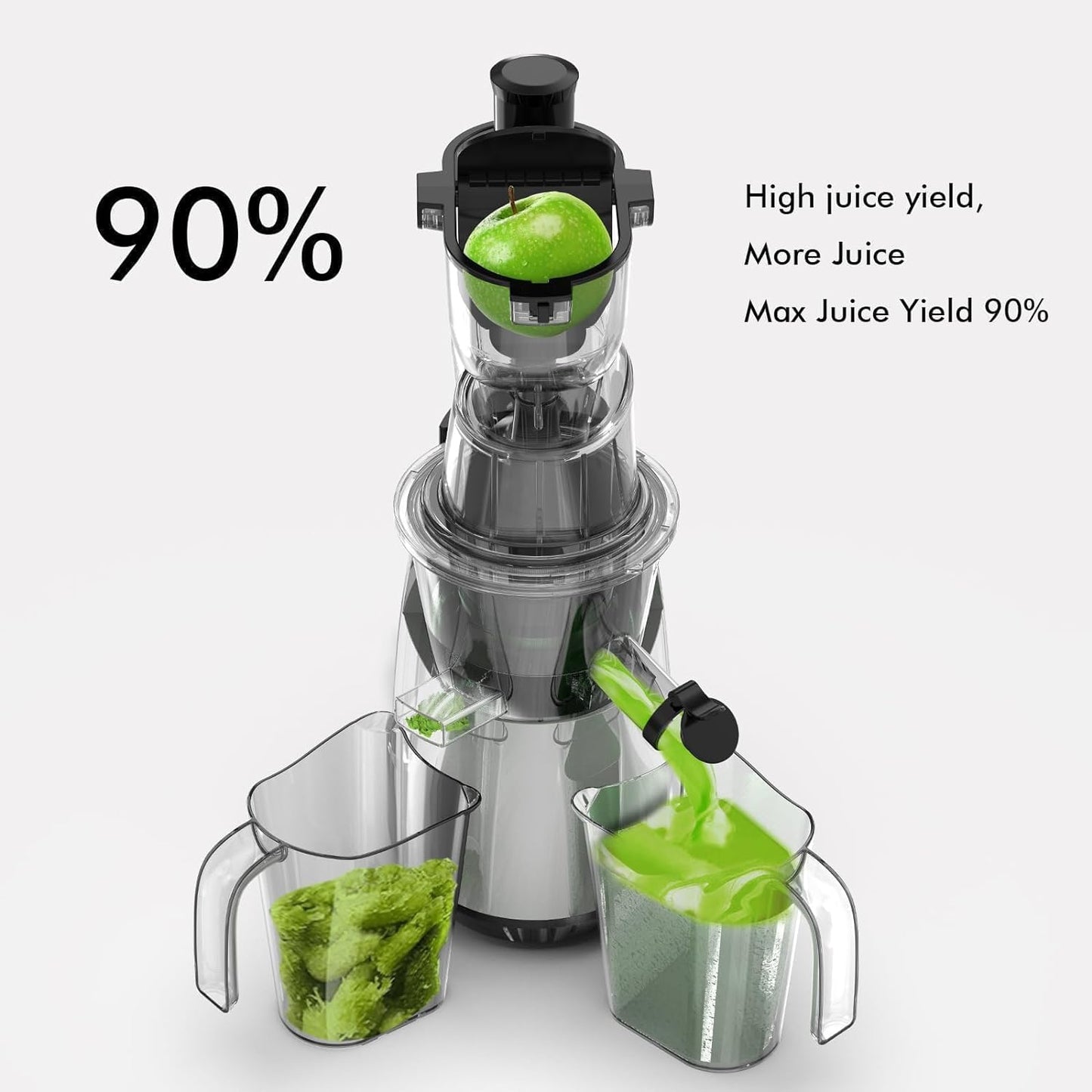 SiFENE Whole Fruit Cold Press Juicer Machine - Vertical Slow Masticating Juicer with Large 3.3in Feed Chute - Easy to Clean, Design for Whole Fruits & Vegetables, Gray