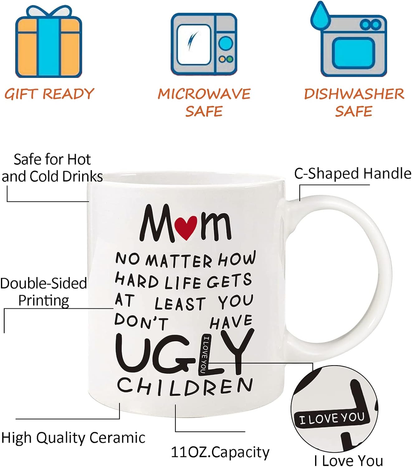 Mothers Day Gifts for Mom from Daughter Son,11oz Funny Coffee Mug Gifts for Mama Grandma Mother in Law,Unique Mothers Day Presents for Mother Wife Her Women,Mom Birthday Gifts for New Mom Mother To Be