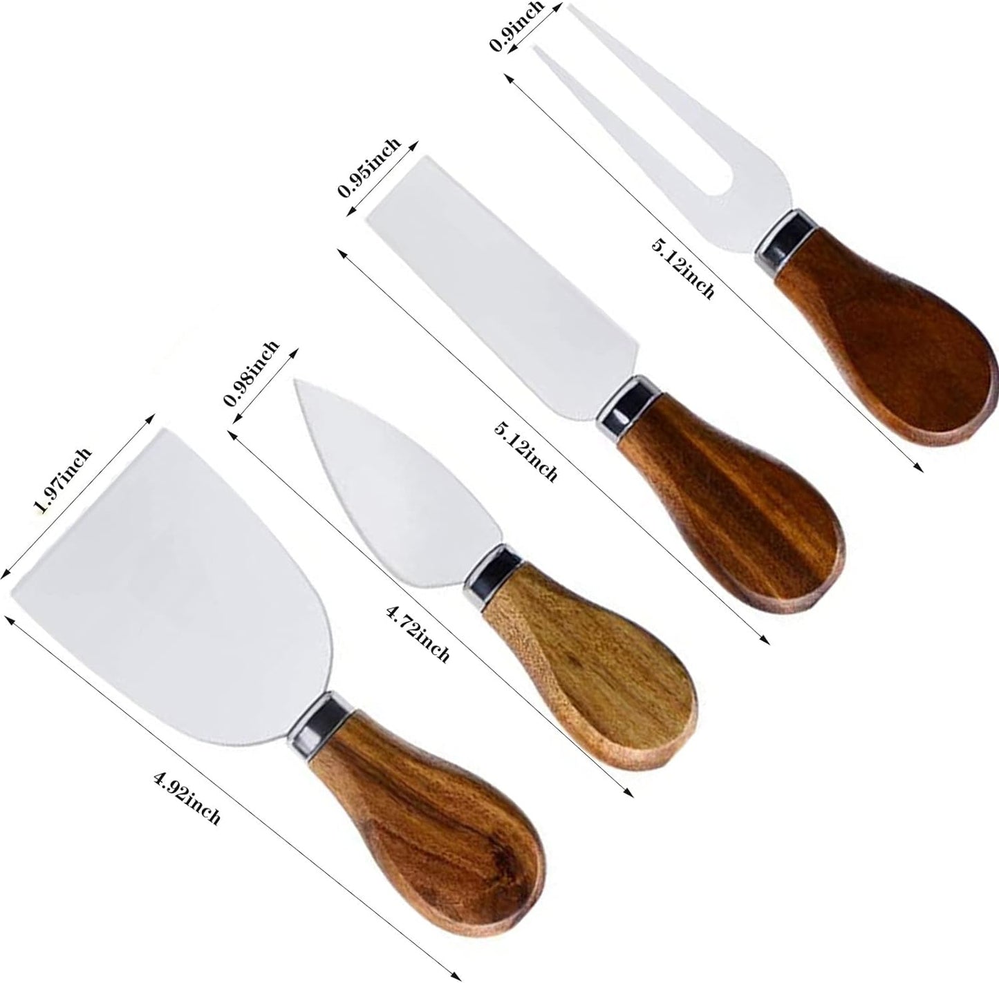 4Pcs Cheese Knife Set - Stainless Steel Cheese Knives with Acacia Wood Handle - Charcuterie Knife Set for Party and Holiday