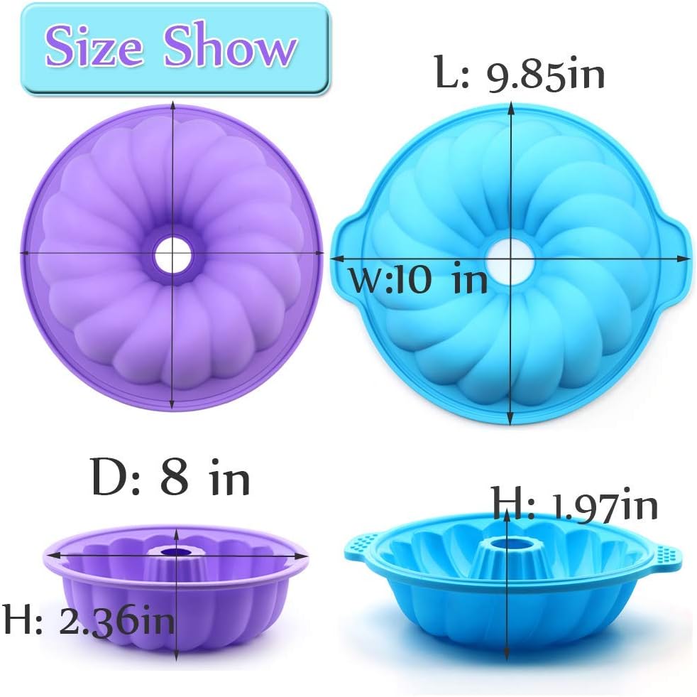 2 Pack Silicone Round Cake pan European Grade Non-Stick Bakeware For Jello, Bread, Gelatin, Cakes pans 8-10Inch