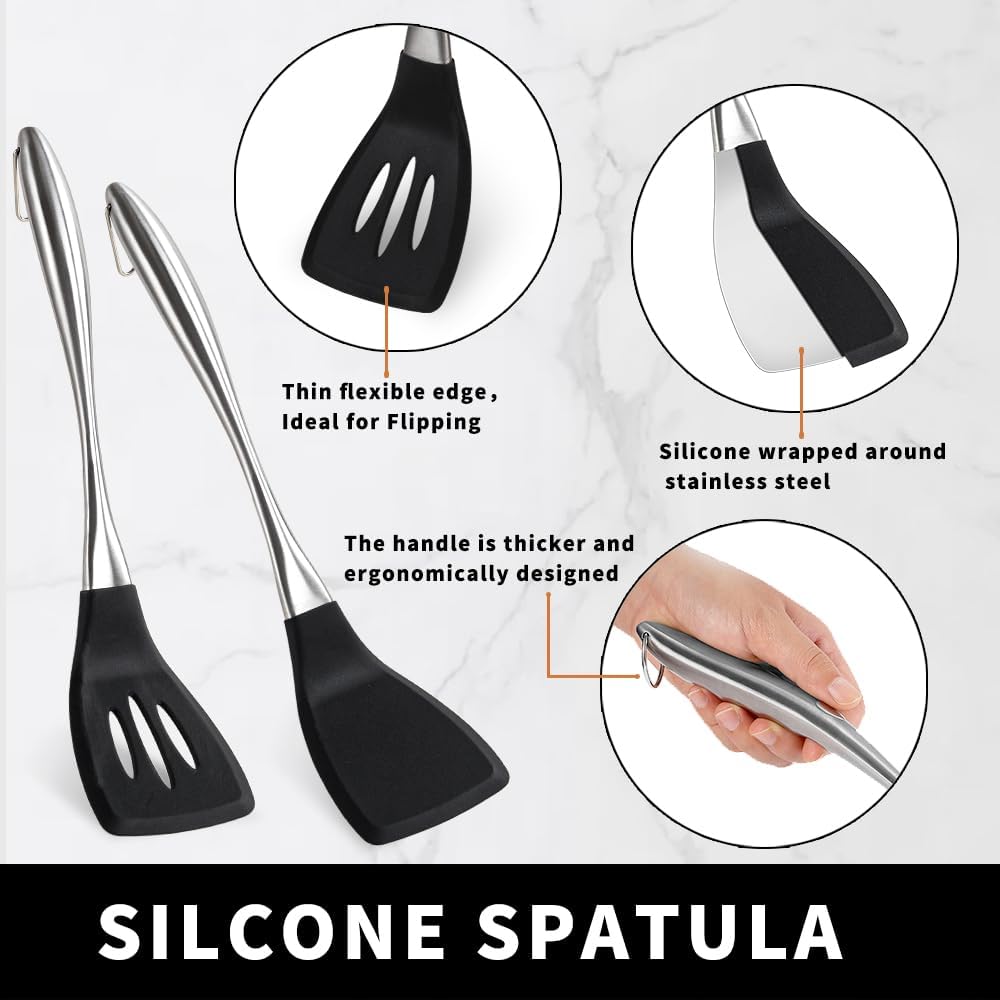 2 Pack Silicone spatula set,Turner,kitchen utensils, cooking utensils,Ideal Cookware for Fish, Eggs, Pancakes,silicone spatula set