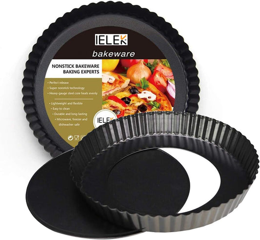 12 Inch Non-Stick Tart Quiche Flan Pan Molds Round Removable Loose Bottom Fluted Heavy Duty Pie Pizza Pan