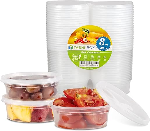 TashiBox [8oz-40 Sets Plastic Containers with Airtight Lids, Food Storage Containers, Deli, Slime, Soup, Meal Prep Containers | BPA Free | Stackable | Leakproof | Microwave/Dishwasher/Freezer Safe