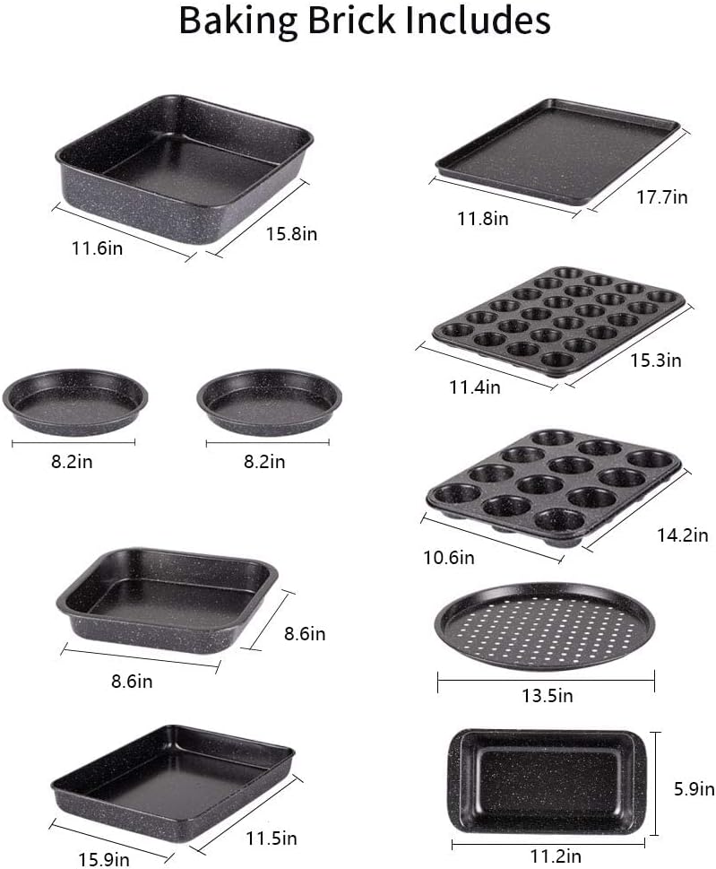 10-Piece Nonstick Baking Set With Baking Pan, Cookie Sheet Set, Cake /Muffin Pan, and Pizza Pan, 10-Piece Set Bakeware Sets (Ceramic Coated Black)