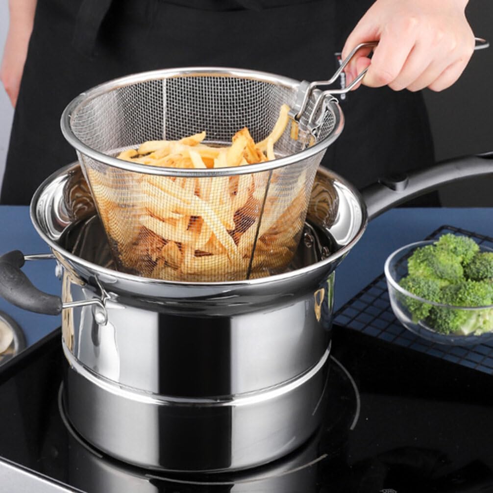 UPKOCH 1 Set spaghetti pot small saucepan cooking stock pot chip pans with basket and lid frying pan with lid pasta strainer basket deep fryer pot wok milk pot Stainless steel tempura