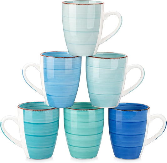 vancasso Bonita 16 Oz Coffee Mugs Set of 6, Ceramic Coffee Cups for Cappuccino, Latte, Tea, Cocoa, Blue