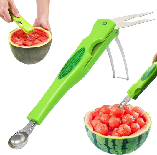 Watermelon Slicer Cutter Knife with Melon Baller Scoop Set，Fruit Scooper Watermelon Knife for Ice Cream Melon，Dig Pulp Separator Fruit Slice