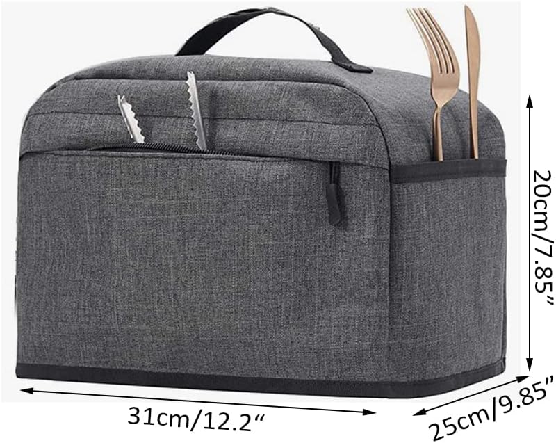 4 Slice Toaster Cover with Zipper & Open Pockets Kitchen Small Appliance Cover with Handle, Toaster Dust CoverCan Hold Jam Spreader Knife & Toaster Tongs, Machine Washable, Gre