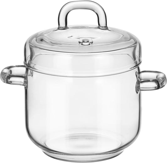 VOSAREA Glass Saucepan with Lid 350ml Clear Glass Stew Pot Heat Resistance Stovetop Cookware for Pasta Noodle Soup Milk