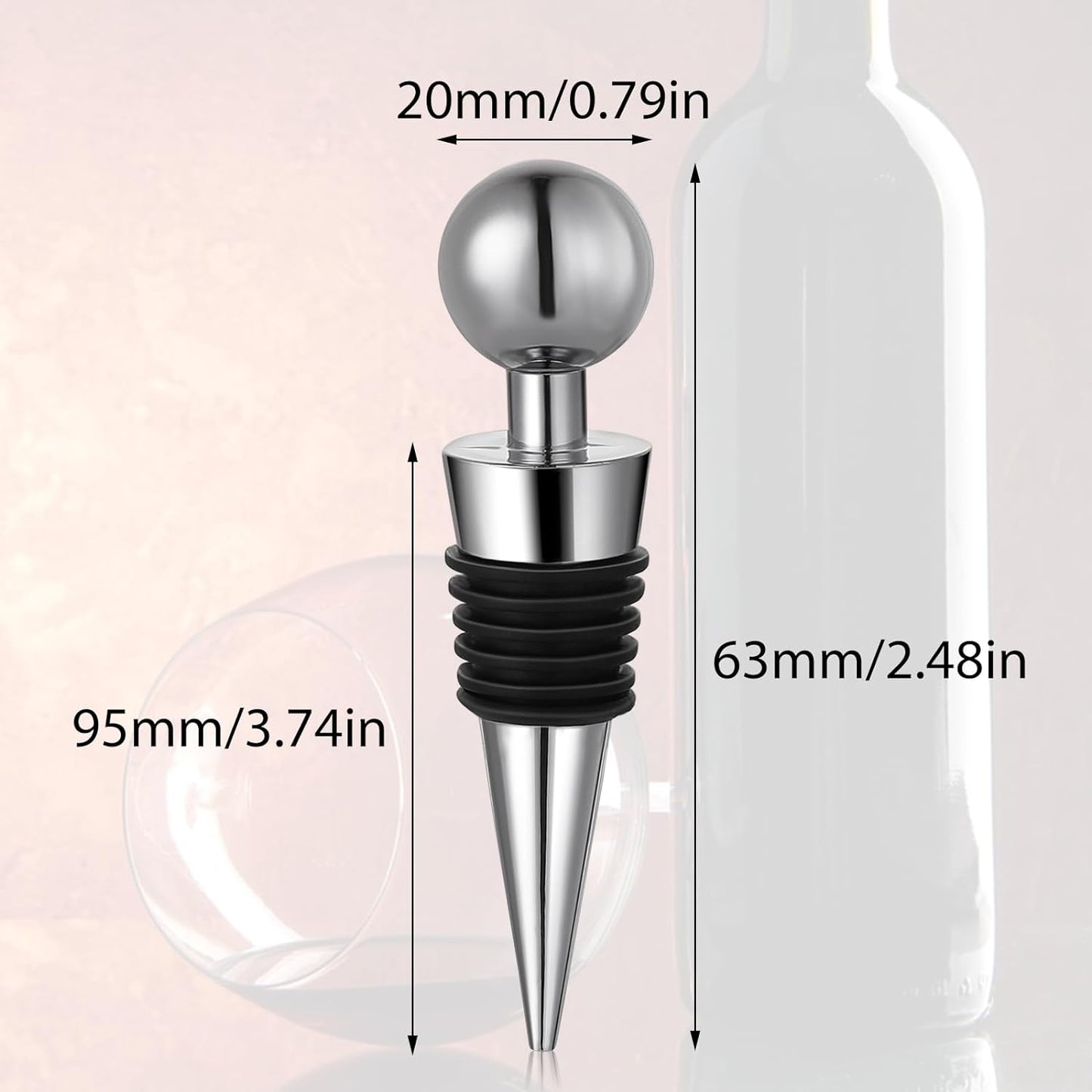 4 Pcs Wine Bottle Stopper Wine Stoppers Wine Corks for Beverage, Reusable Silicone Vacuum Wine Bottle Corks Stopper for Glass Bottles Party Wedding Bar Wine Stopper (Silver)