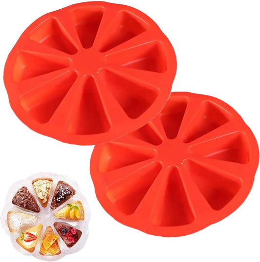 2PCS Silicone Scone Pan, Non-stick Cake Baking Mold, Triangle 8 Cavity Pizza Pan, Food-grade Silicone Mold Specialty and Novelty Cake Pan for Brownies Muffins, Cheesecake, BPA Free Bakeware