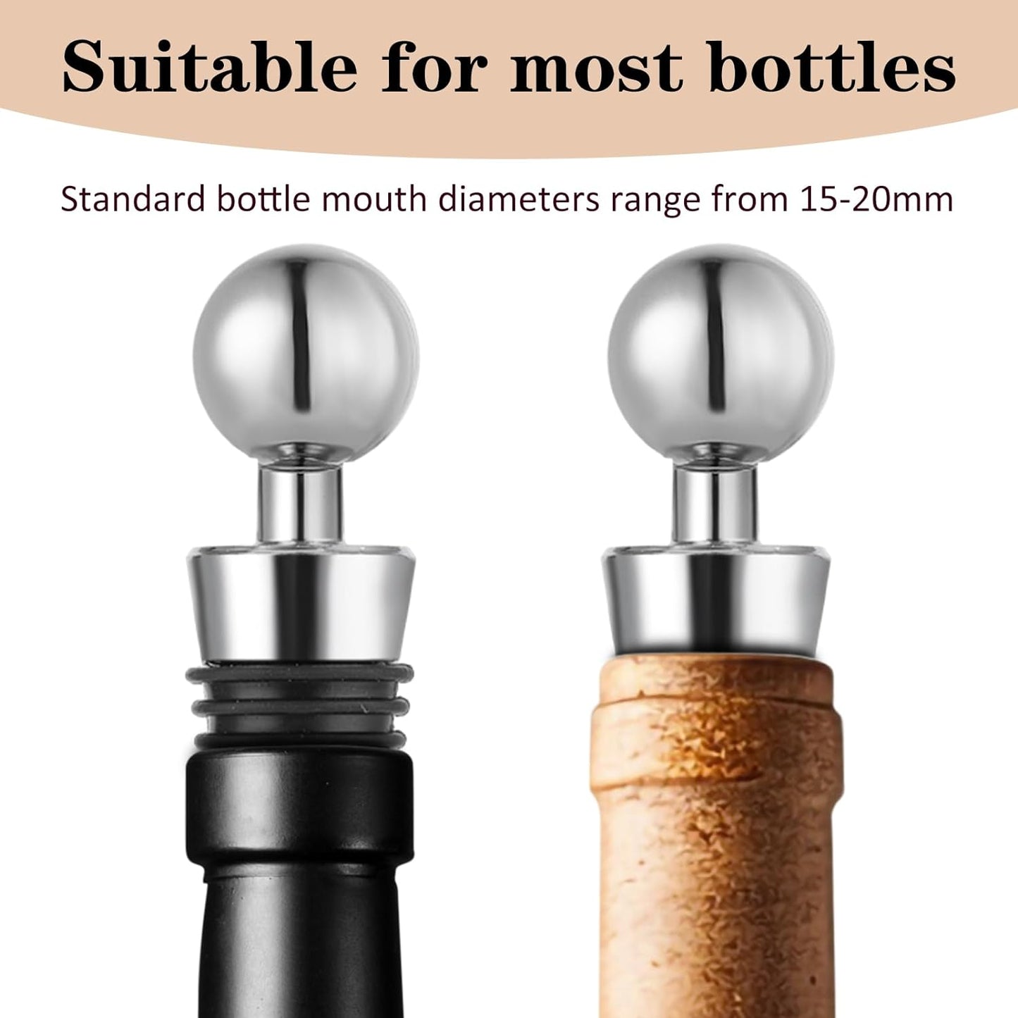 4 Pcs Wine Bottle Stopper Wine Stoppers Wine Corks for Beverage, Reusable Silicone Vacuum Wine Bottle Corks Stopper for Glass Bottles Party Wedding Bar Wine Stopper (Silver)